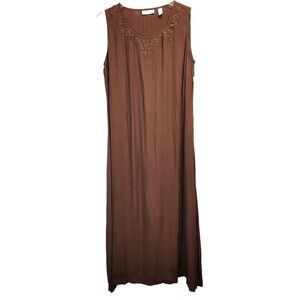 Kate Hill Grand Bazaar Women`s Dress Size 20W Brown Maxi Casual Embroidery NWT